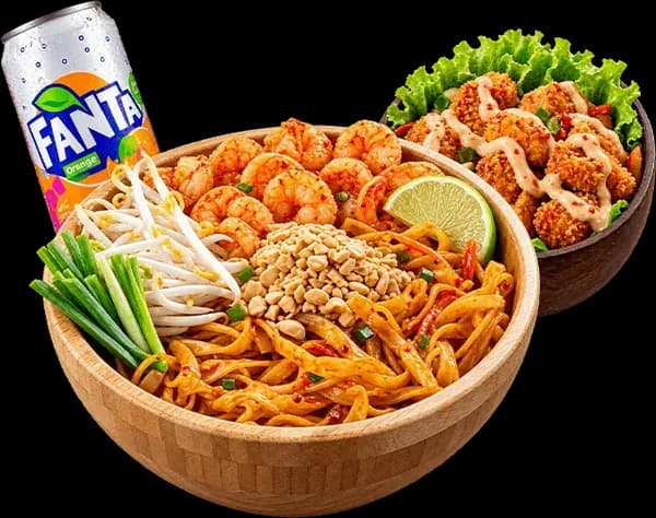 Menu BK Max : pad thaï crevettes, son entrée et sa boisson